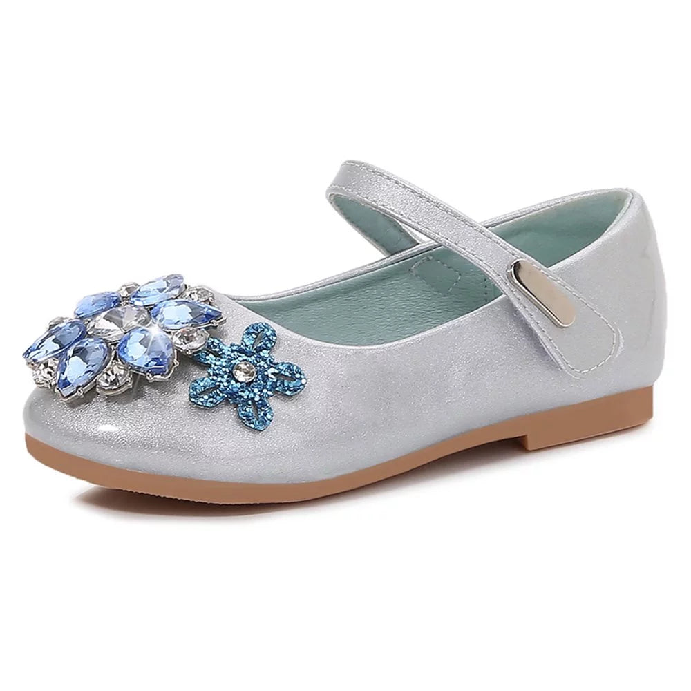 Dreamtale New Jelly Mary Jane Shoes Cosplay Frozen Elsa Anna Cinderella Princess Shoes for Kid(Snowflake Shiny Blue,8M US Toddler)