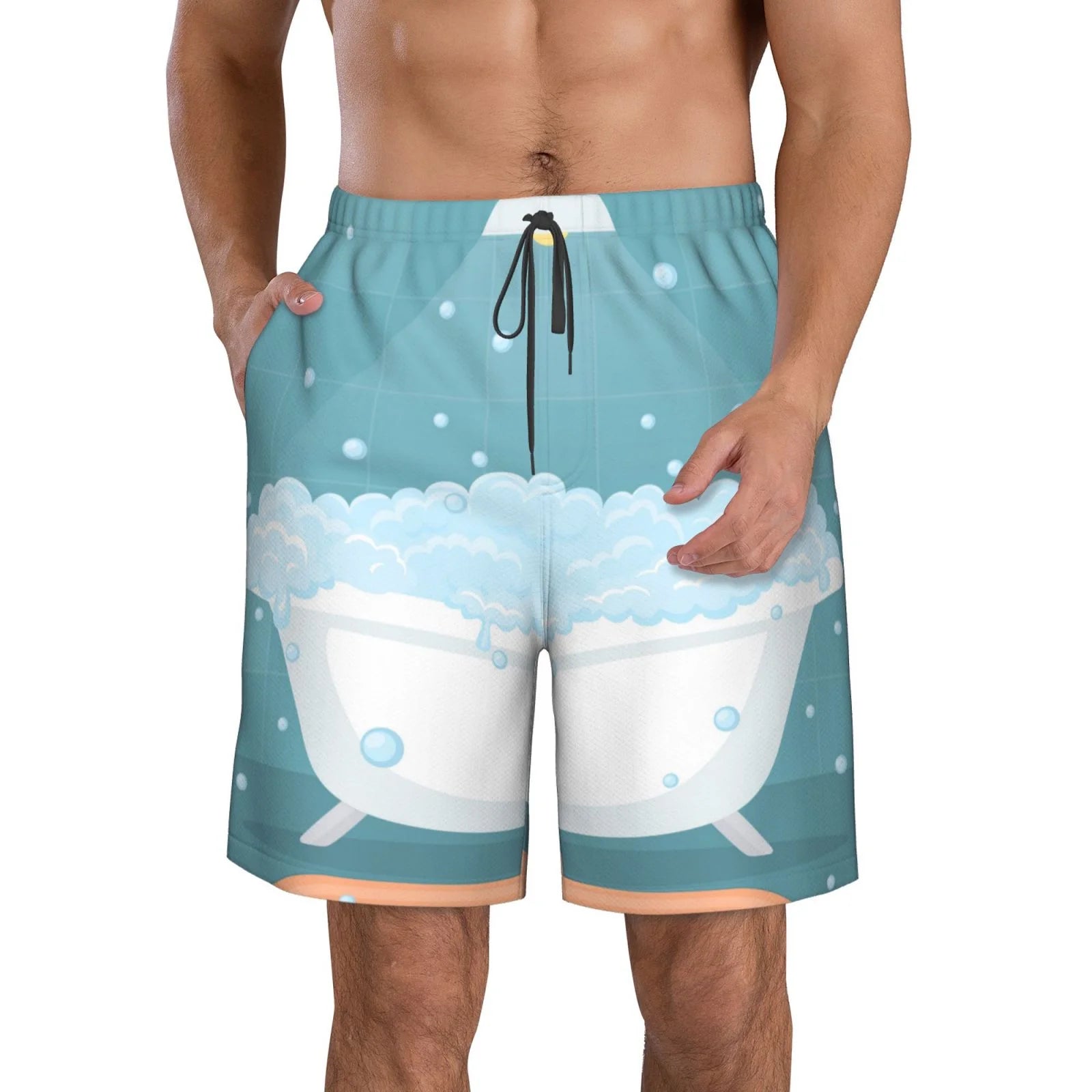 Kll Bathtub With Soap Bubbles Men'S Casual Summer Beach Shorts Hawaiian Shorts With Pockets-Small