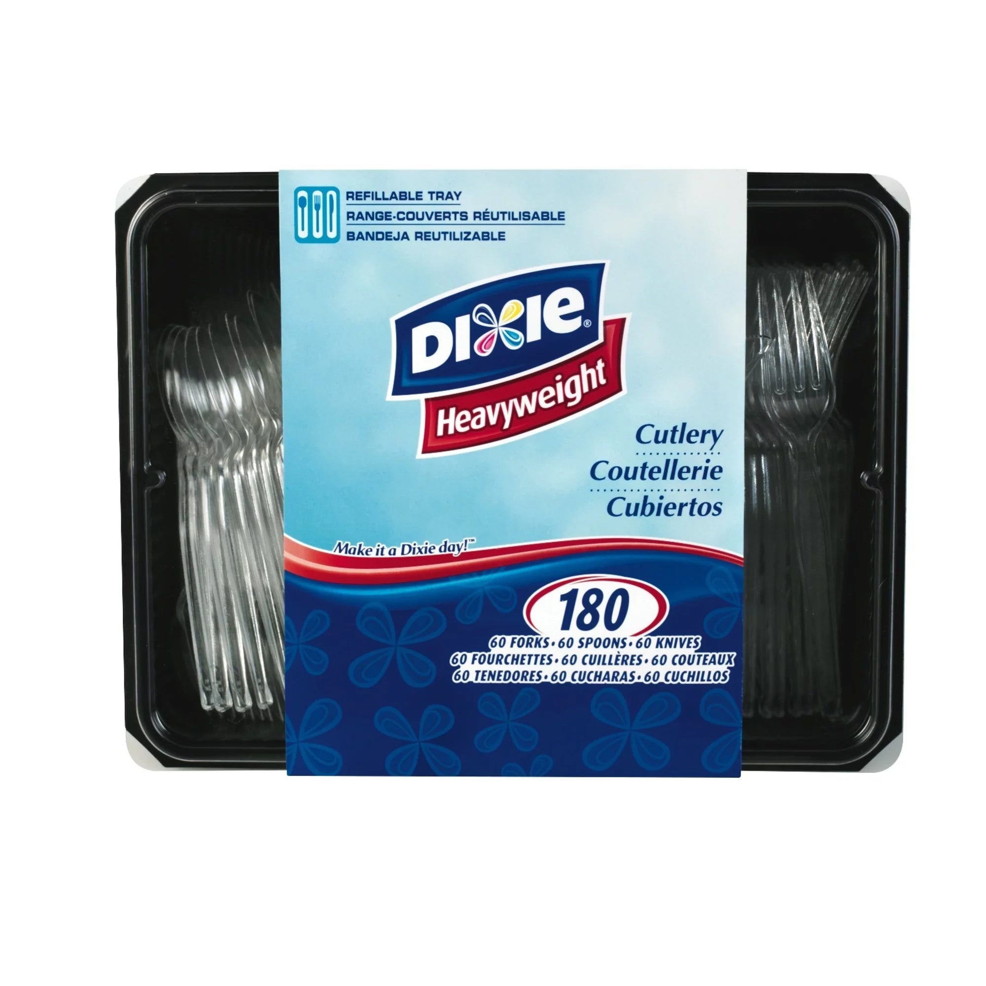 Dixie? Plastic Utensils, Heavy-Weight Cutlery Variety Pack, Clear, Box Of 180 Utensils
