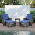 5-piece Outdoor Wicker Swivel Rocking Chair Table with Ottoman Grey/Blue
