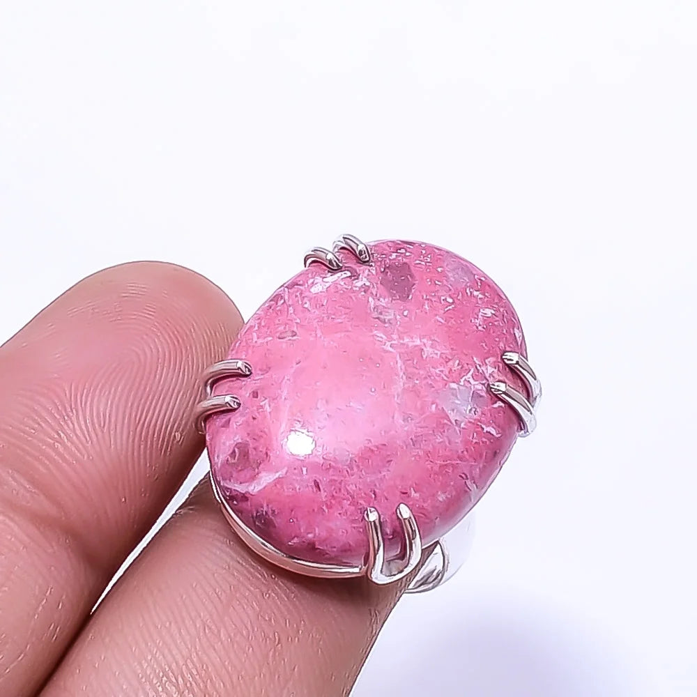 Pink Thulite -Norway Solitaire Gemstone Handmade 925 Silver Plated Ring s.8, Pink Thulite Ring R_8024_297_1