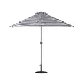 BAYSHORE 9 Ft Half Umbrella with Resin Concrete Base Included for Oudoor Patio, Gray/White Stripe