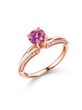 Gem Stone King 18K Rose Gold Plated Silver Ring Round Pink Moissanite and (1.38 Cttw)