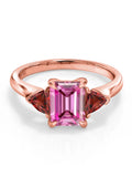 Gem Stone King 18K Rose Gold Plated Silver Ring Octagon Pink Moissanite and Garnet (2.15 Cttw)