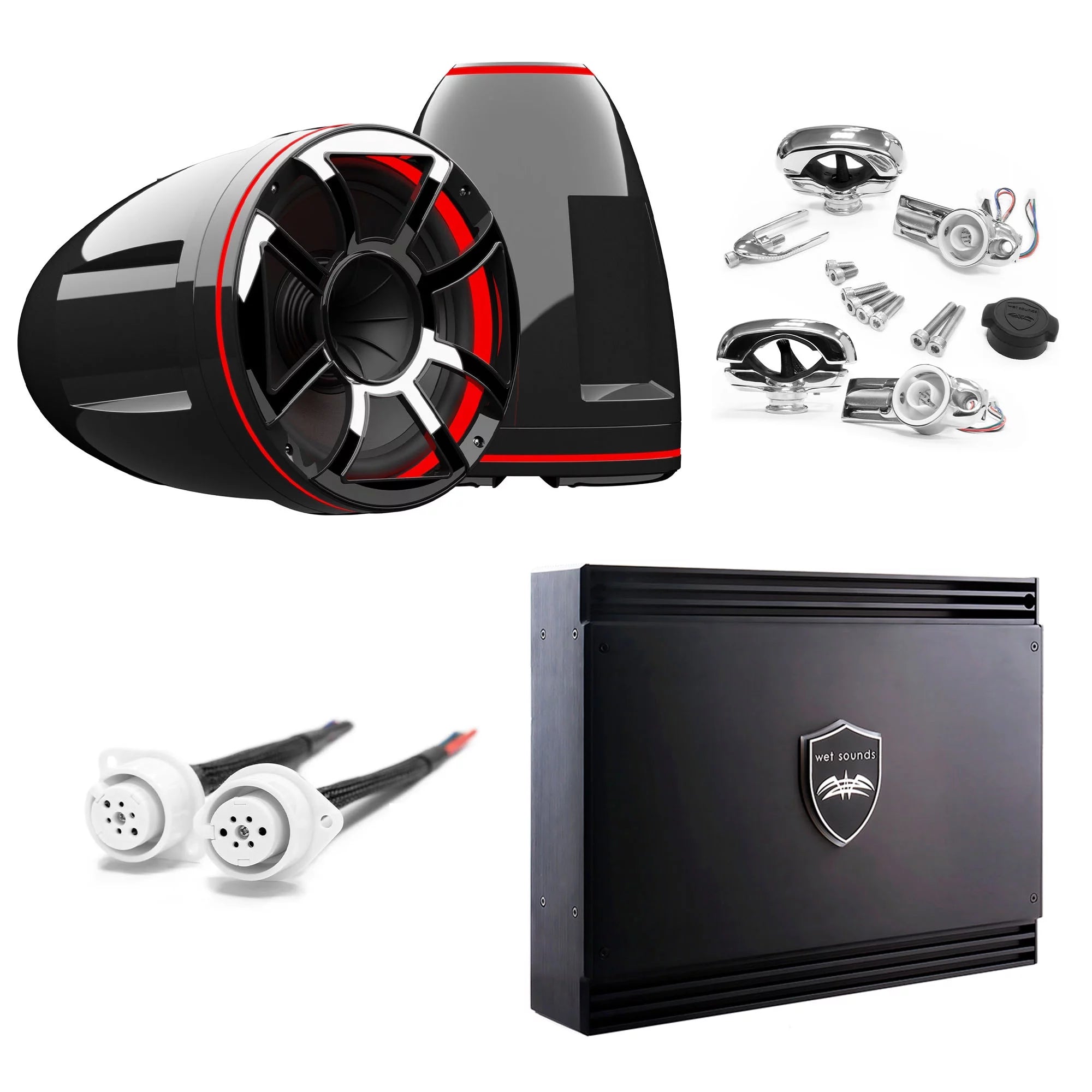 Wet Sounds Package - REV12-HD-B-XS-SC 12 Black XS Grill Swivel Clamp Tower System with Wet Sounds SDX2 1250 Watt RMS 2 Channel Amplifier