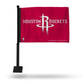 Rico Industries Houston  Basketball Double Sided Car Flag -  16 x 19 - Strong Black Pole that Hooks Onto Car/Truck/Automobile