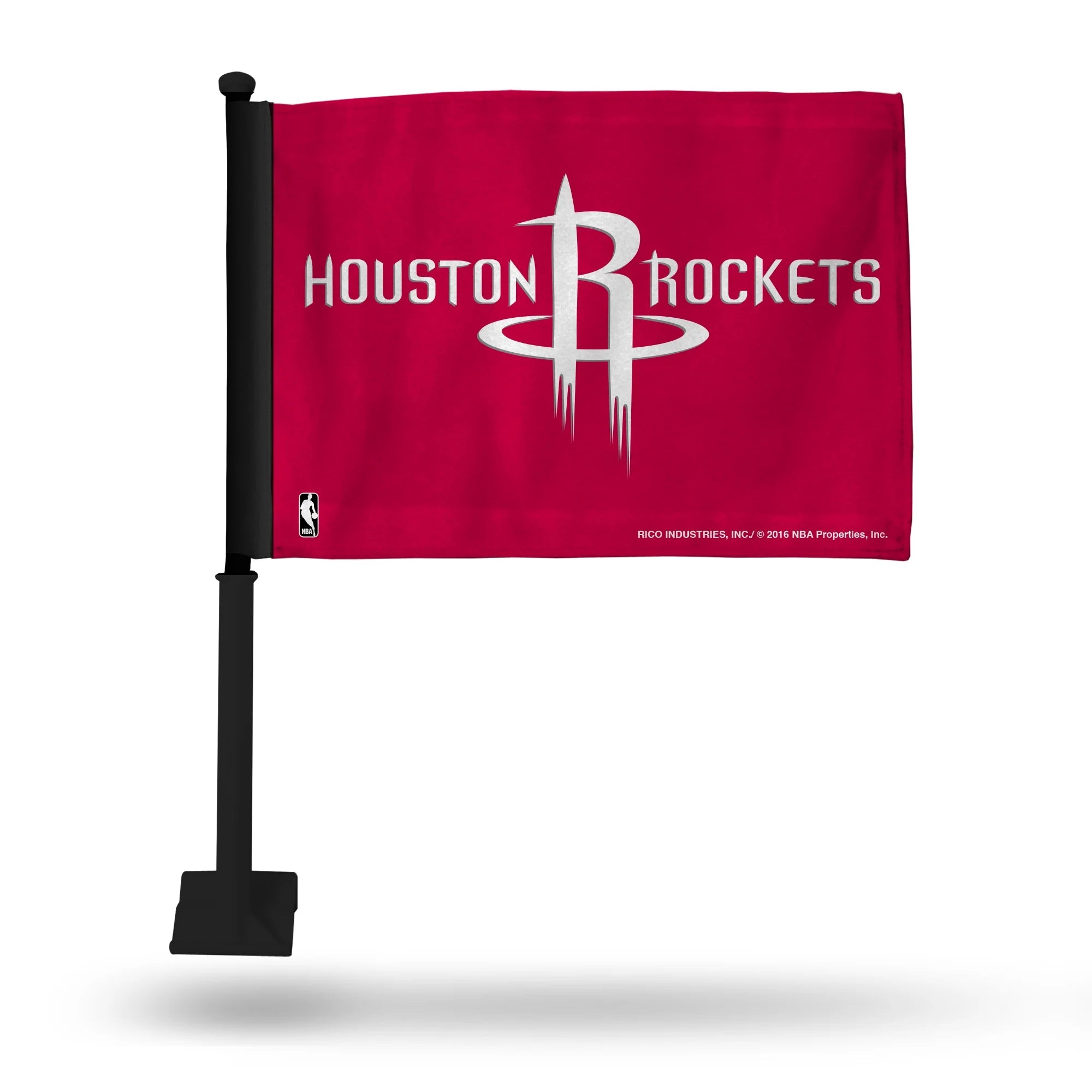 Rico Industries Houston  Basketball Double Sided Car Flag -  16 x 19 - Strong Black Pole that Hooks Onto Car/Truck/Automobile