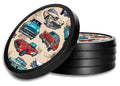 Silicone Non-Slip Drink Coasters with Removable Printed Absorbent Felt Pad - Set of 4 - 50's Hot Rods - Image by Dan Morris