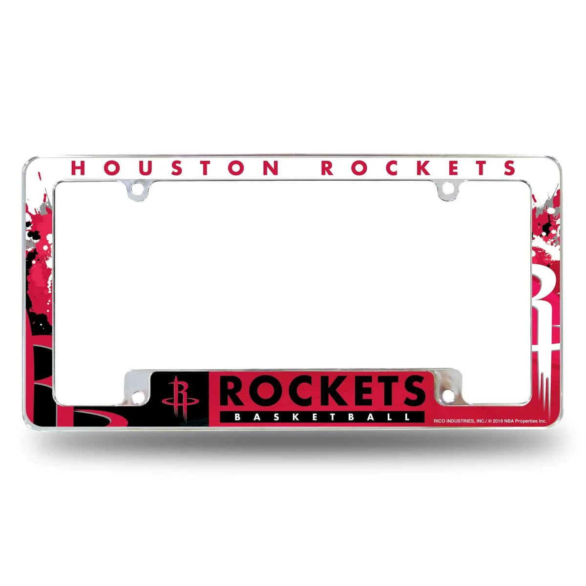 Houston NBA Rockets Chrome Metal License Plate Frame with Bold Full Frame Design