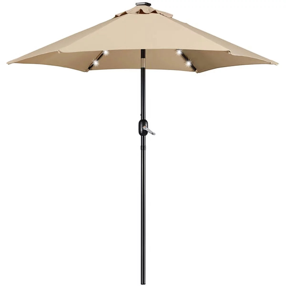 Yaheetech 7.5ft Patio Market Umbrella with 6 Ribs & 18 LED Solar Lights,Tan