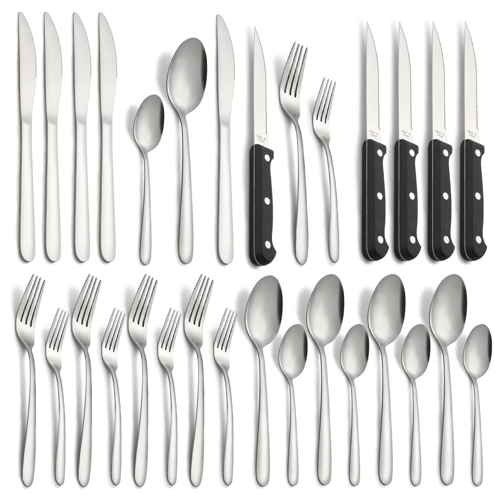 30 Piece Silverware Set - Service for 5 - Stainless Steel Flatware serving set - Cutlery Set - Knives, Fork, and Spoon - Utensil sets - Dishwasher Safe - Stunning Polished Finish