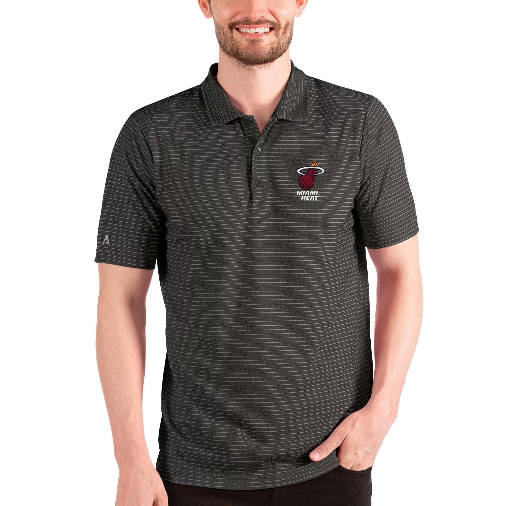 Men's Antigua Heathered Black/Silver Miami Heat Esteem Polo