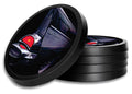 Silicone Non-Slip Drink Coasters with Removable Printed Absorbent Felt Pad - Set of 4 - Black Car Fin