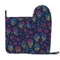 XMXY Oven Mitts and Pot Holders 2 Pcs Sets, Cartoon Skulls Roses Blue Heat Resistant Silicone Cooking Gloves for Grill Baking BBQ Kitchen Decor