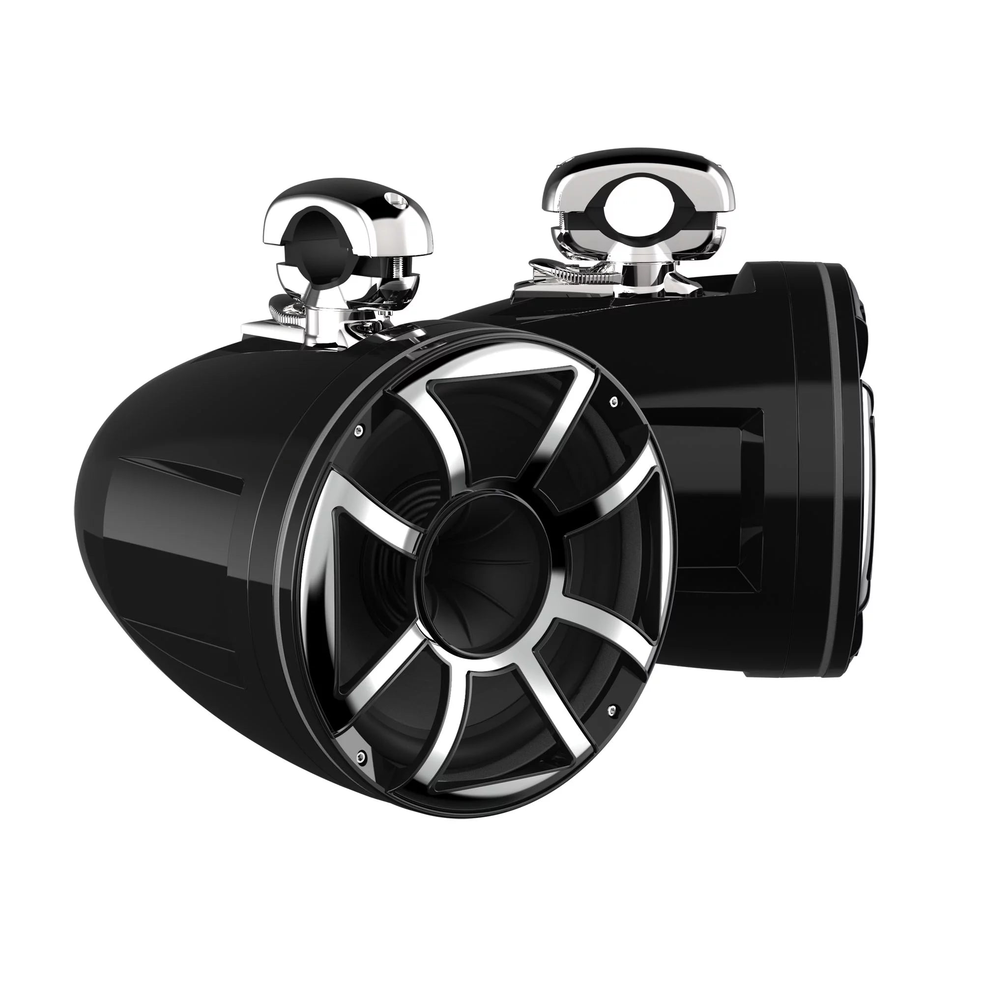 Wet Sounds REV 10 HD 10 Horn Loaded Compression Driver Tower Speakers with XS Grills & Stainless MINI Swivel Clamps, 300 Watts RMS, Black, Pair