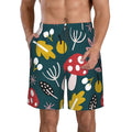 Kll Cartoon Leaf Mushroom Red Men'S Casual Summer Beach Shorts Hawaiian Shorts With Pockets-Small
