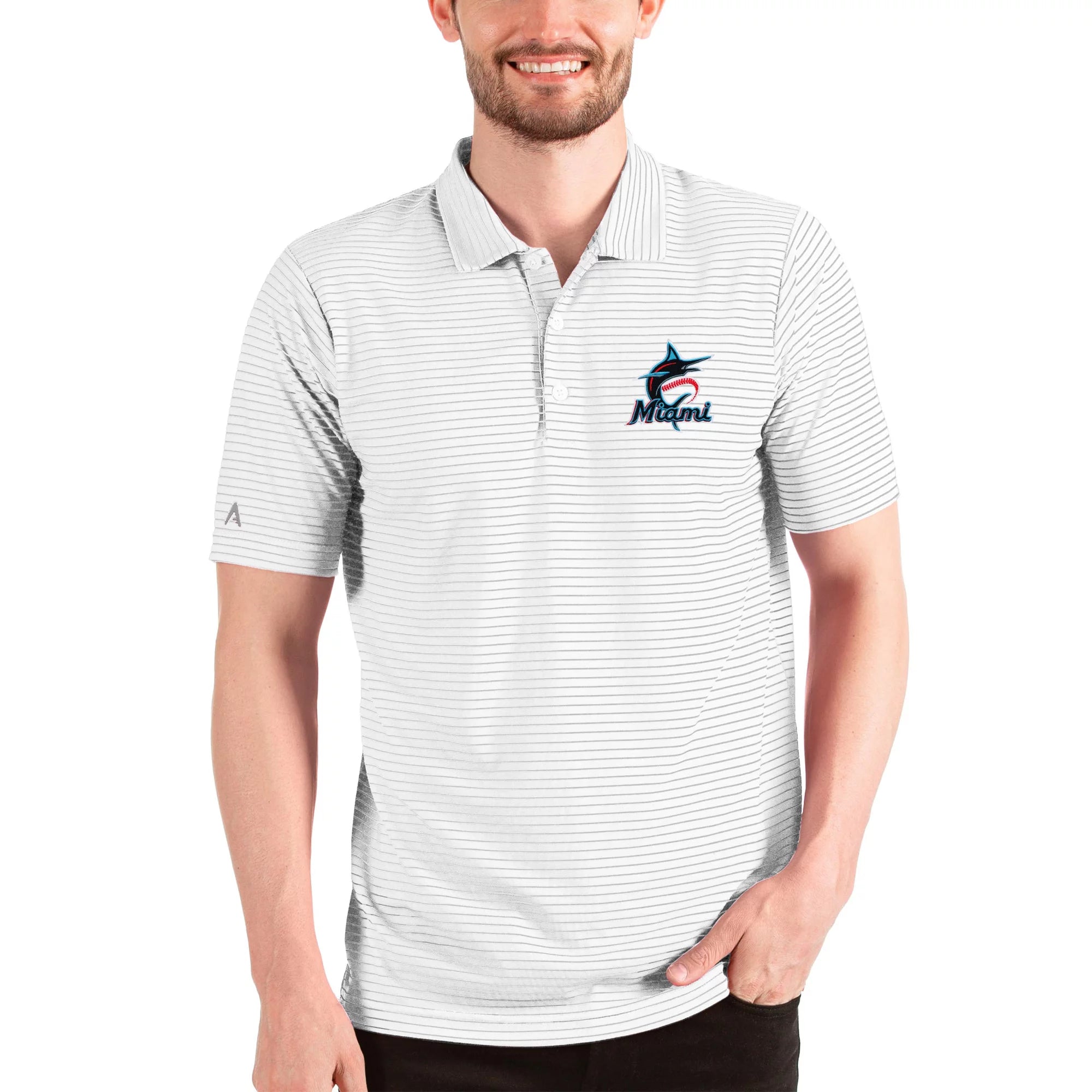 Men's Antigua White Miami Marlins Esteem Polo
