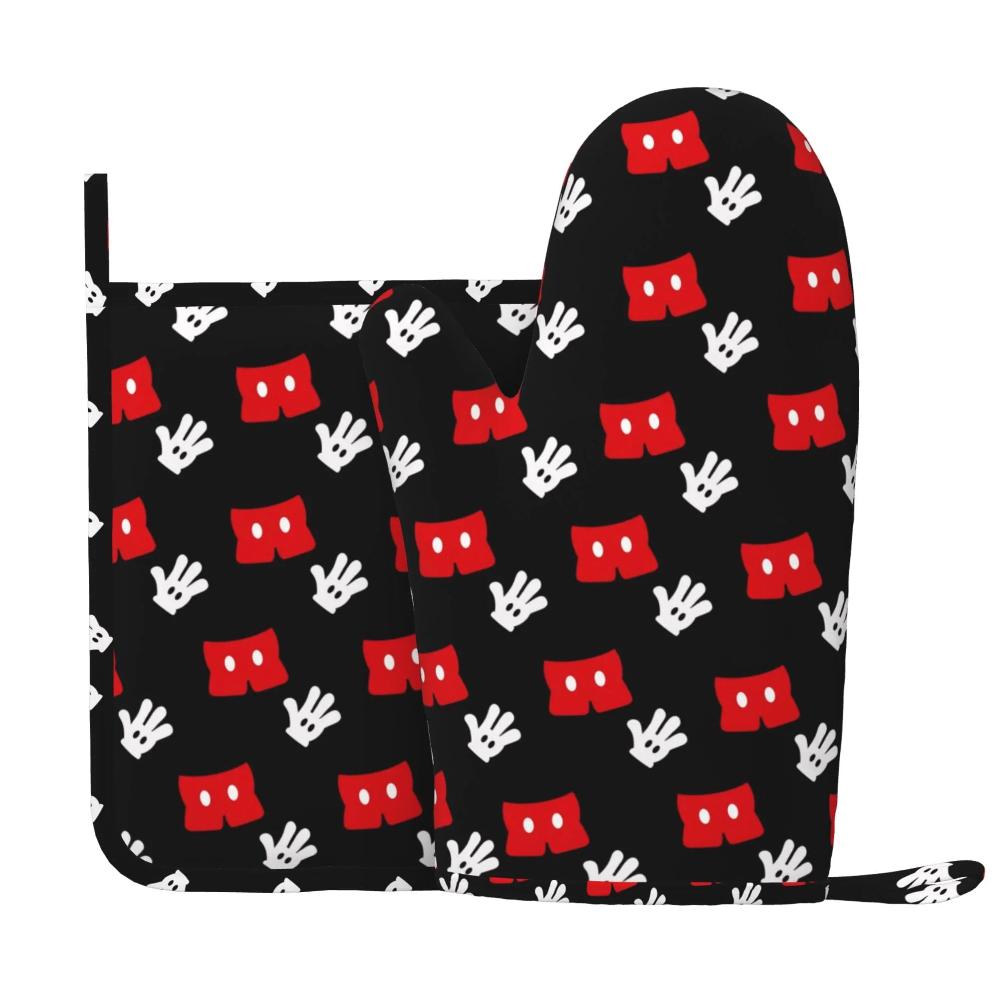 XMXY Oven Mitts and Pot Holders 2 Pcs Sets, Mouse Hands Pattern Heat Resistant Silicone Cooking Gloves for Grill Baking BBQ Kitchen Decor