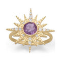 14K Gold Plated Sterling Silver Amethyst Sunburst Ring - Size 9
