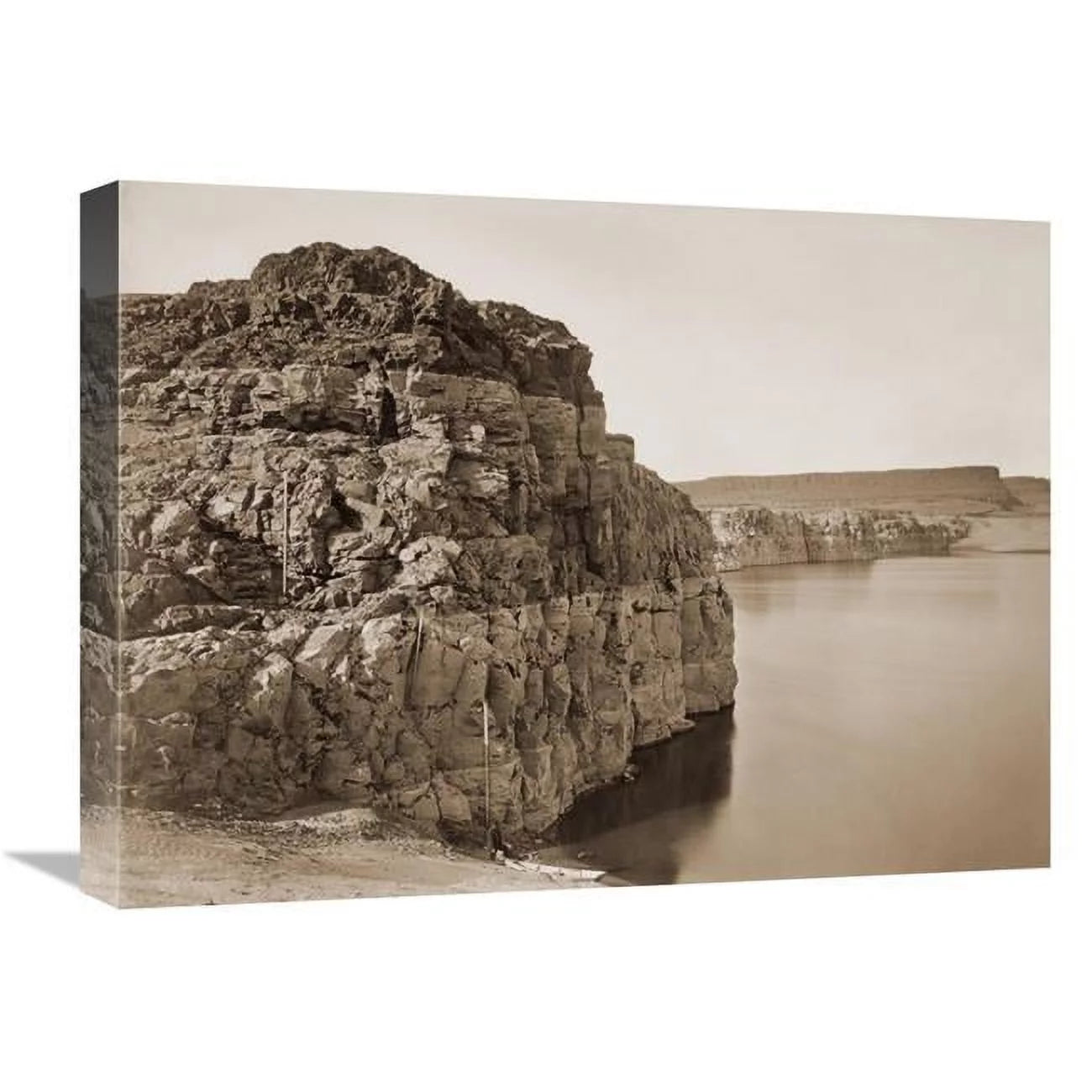 Global Gallery  22 in. The Dalles, Extremes of High & Low Water, 92 ft., Head of the Dalles, Columbia River, Oregon, About 1883 Art Print - Carleton Watkins