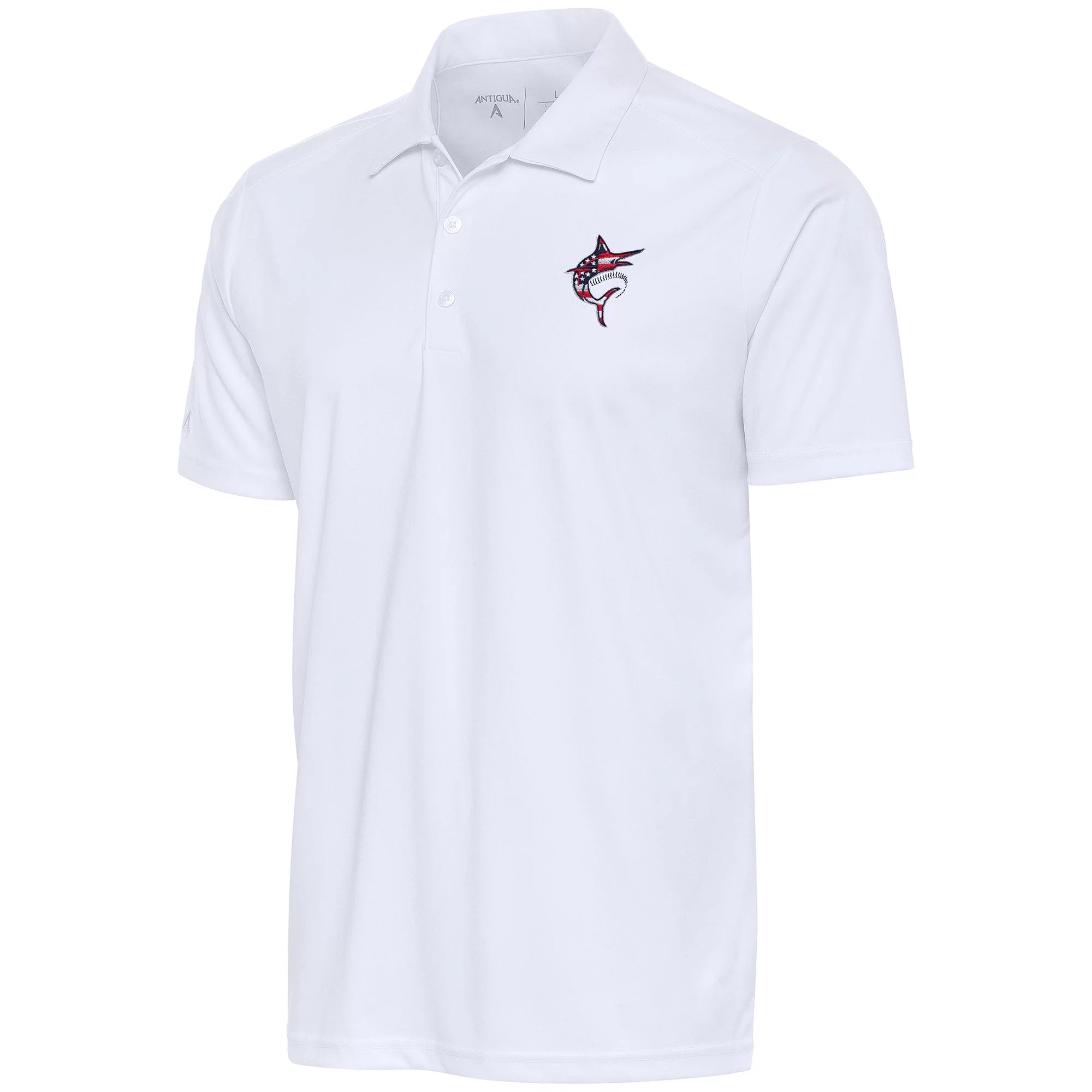 Men's Antigua  White Miami Marlins Patriotic Tribute Polo