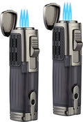 TOMOLO Torch Lighter Triple Jet Flame Refillable Butane Cigar Lighter with Cigar Punch,2 Pack,Charcoal