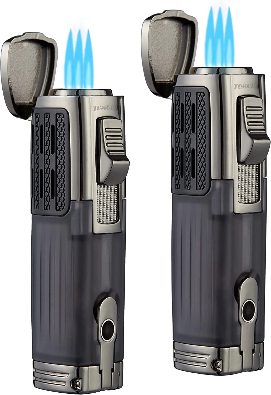 TOMOLO Torch Lighter Triple Jet Flame Refillable Butane Cigar Lighter with Cigar Punch,2 Pack,Charcoal