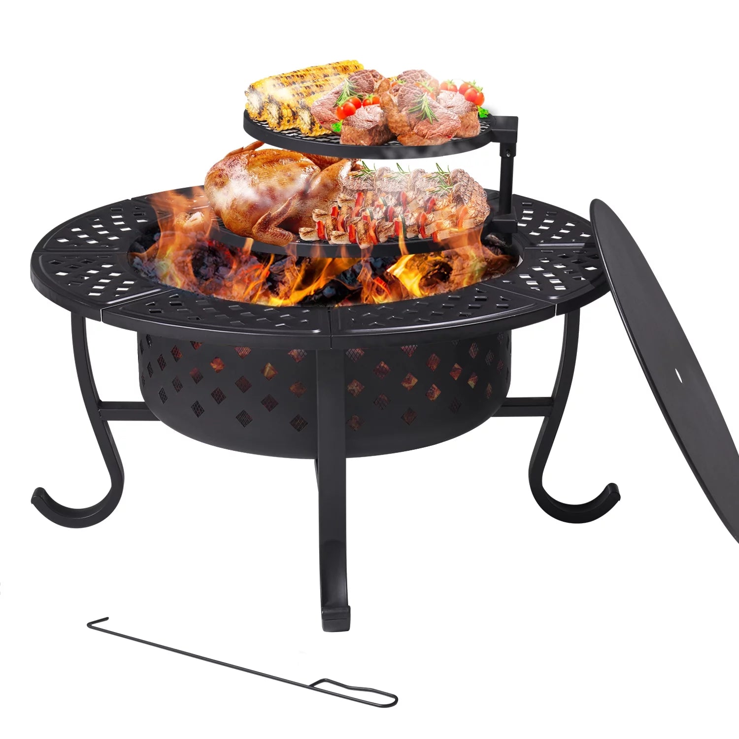 Sunmthink 36 Metal Fire Pit with 2 Removable Cooking Swivel, BBQ, Party