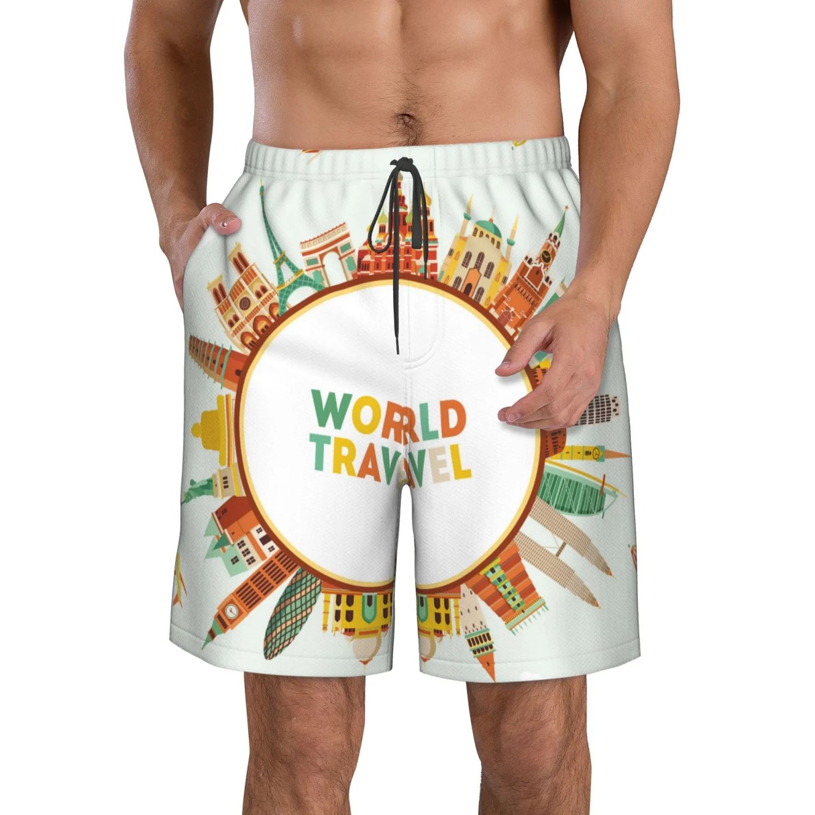 Kll World Travel3 Men'S Casual Summer Beach Shorts Hawaiian Shorts With Pockets-Small