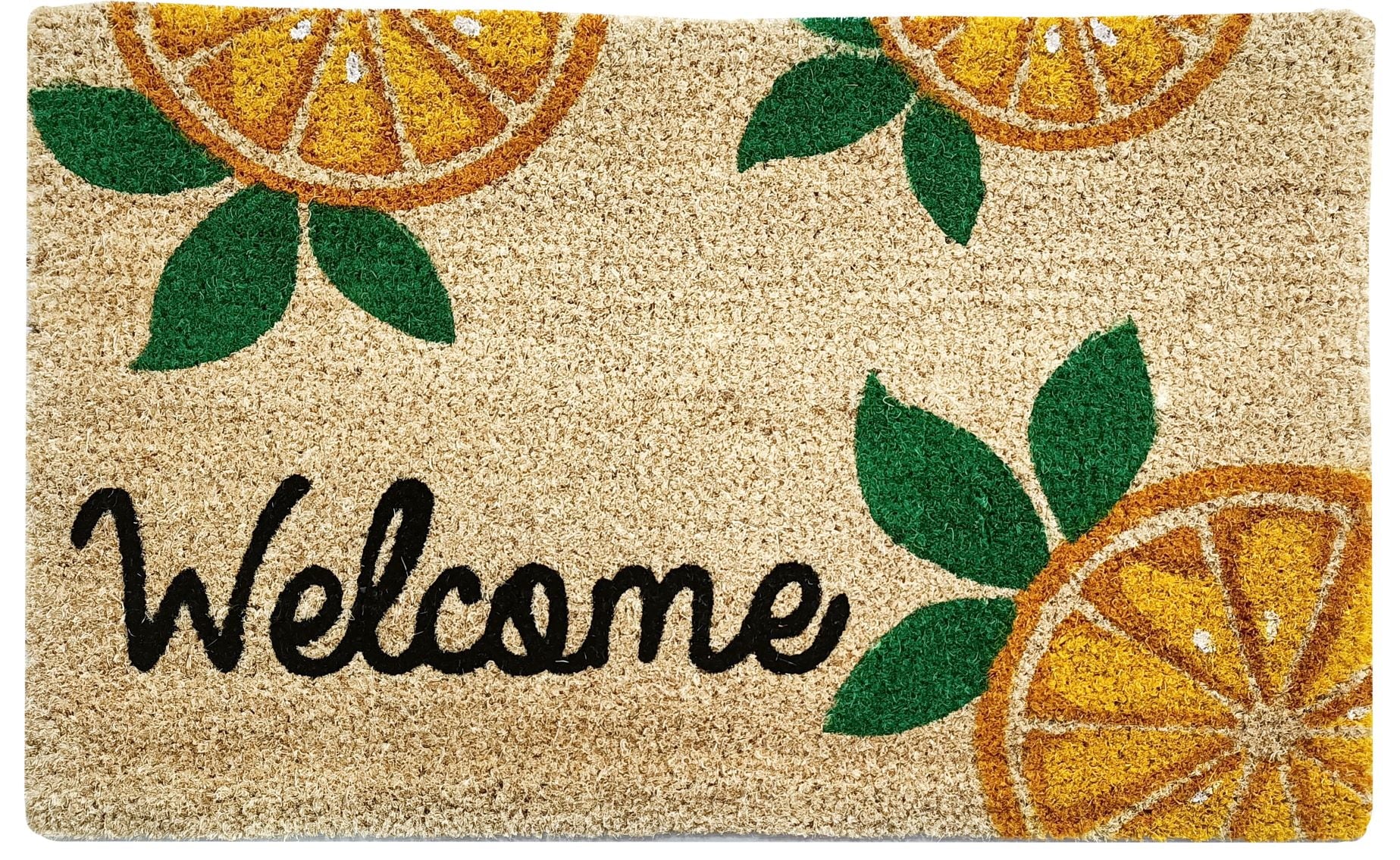 Kashi Home Printed Coir Fiber 18x28 Non-Slip Doormat, Durable Outdoor / Indoor Rug, Entryway, Front Door, Porch, Patio, Welcome Mat, Summer Fruit Theme, Lemon Design Decor (WELCOME LEMONS)