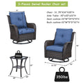 Pocassy 3-Piece Outdoor Swivel Bistro Set, Wicker Rocking Chairs Brown/Blue
