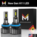 Mega Racer New Gen H11 H9 H8 H16 LED Headlight Bulb 2 PACK - 6000K Bright White 12V 60W 16000LM Headlights Replacement Bulbs