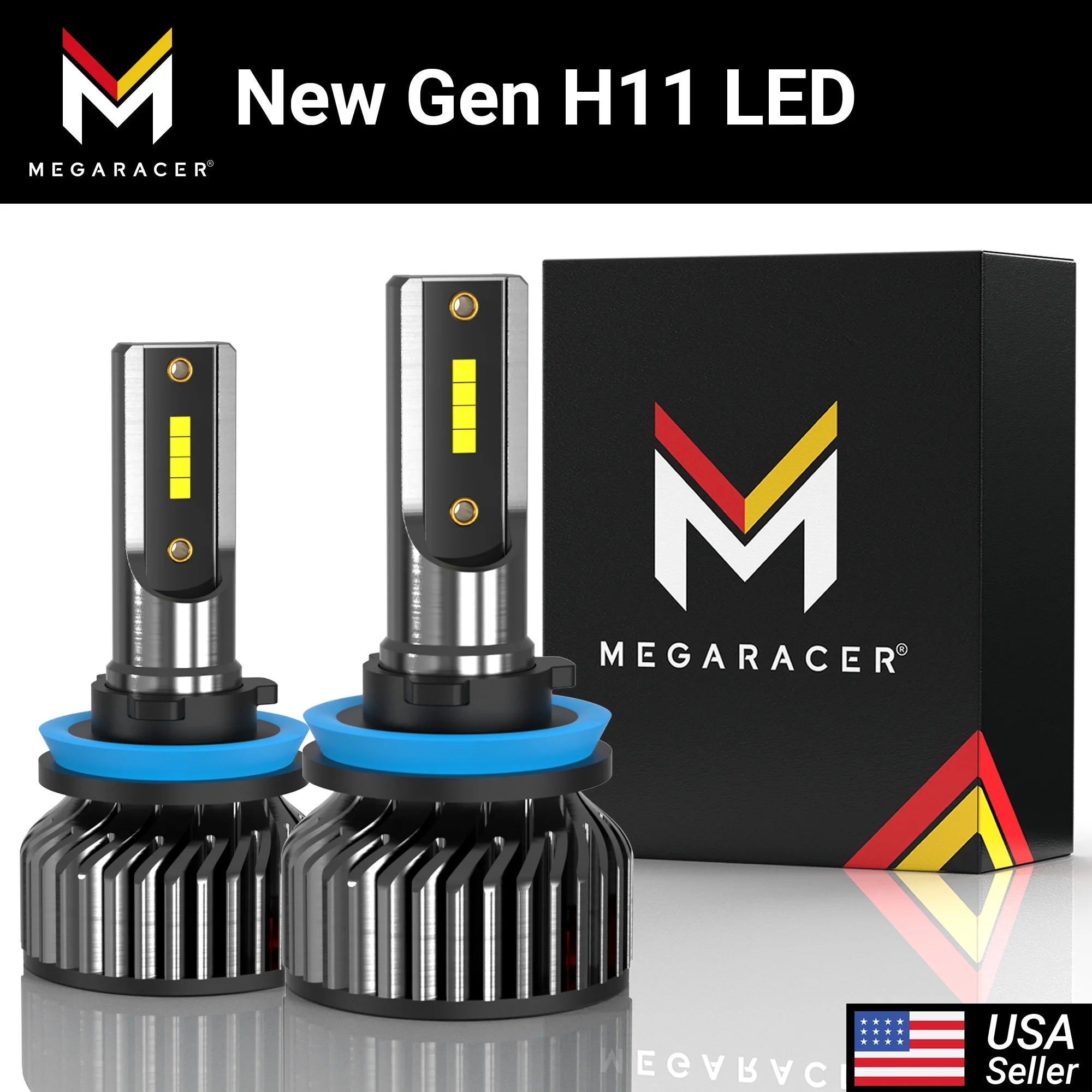 Mega Racer New Gen H11 H9 H8 H16 LED Headlight Bulb 2 PACK - 6000K Bright White 12V 60W 16000LM Headlights Replacement Bulbs