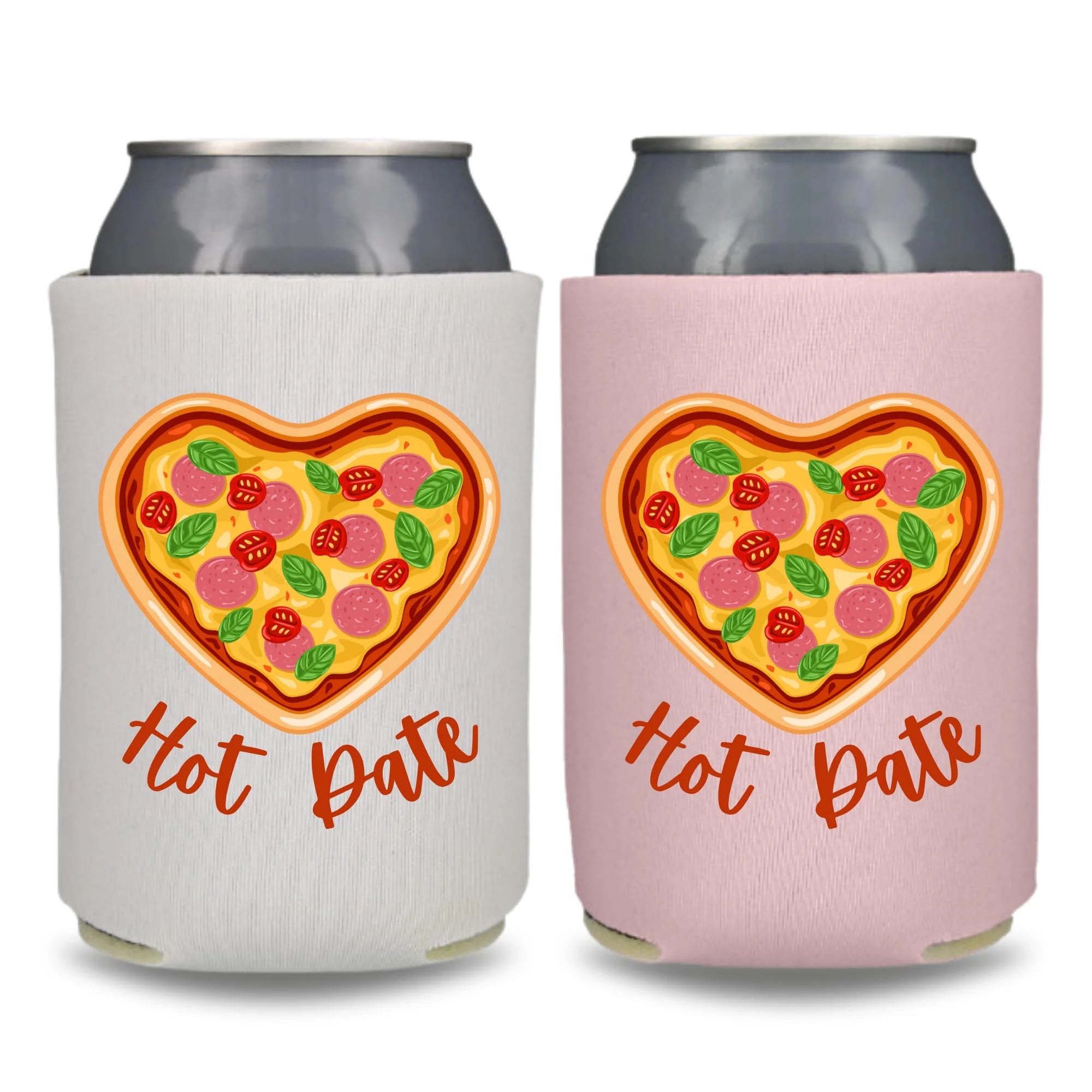 Valentine's Beer Can Coolers, Hot Date, Funny Valentine's Coolies, Drink Accessory, Beer Coolies, Gag Gift and Party Favors (2 Pack (1 White & 1 Blush))