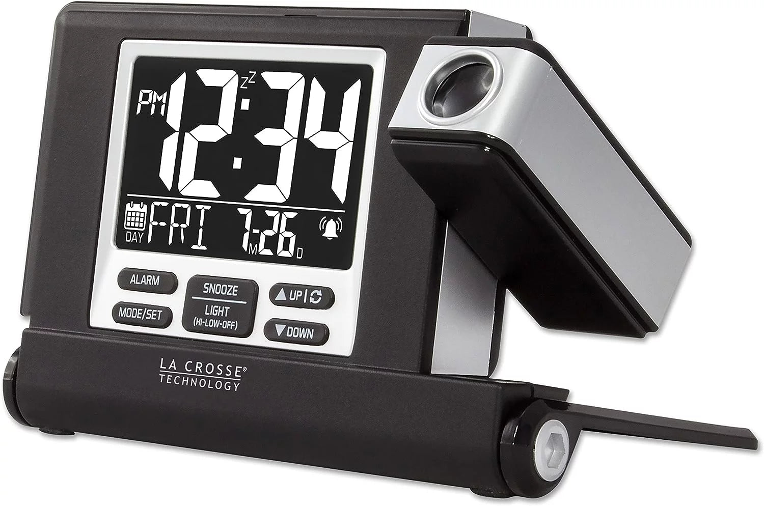 La Crosse Technology 616A-56647-INT Travel Projection Alarm with Fold Out Stand, Black