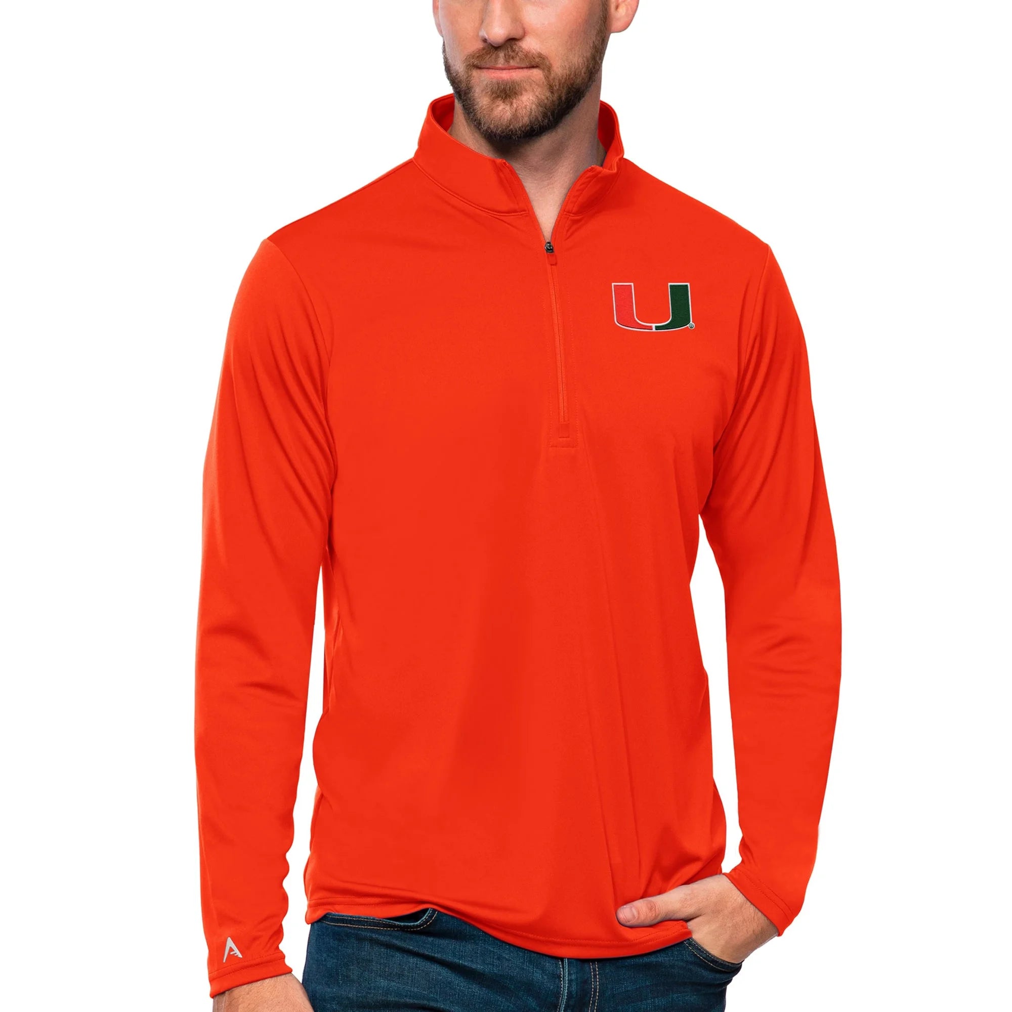 Men's Antigua Orange Miami Hurricanes Tribute Quarter-Zip Top