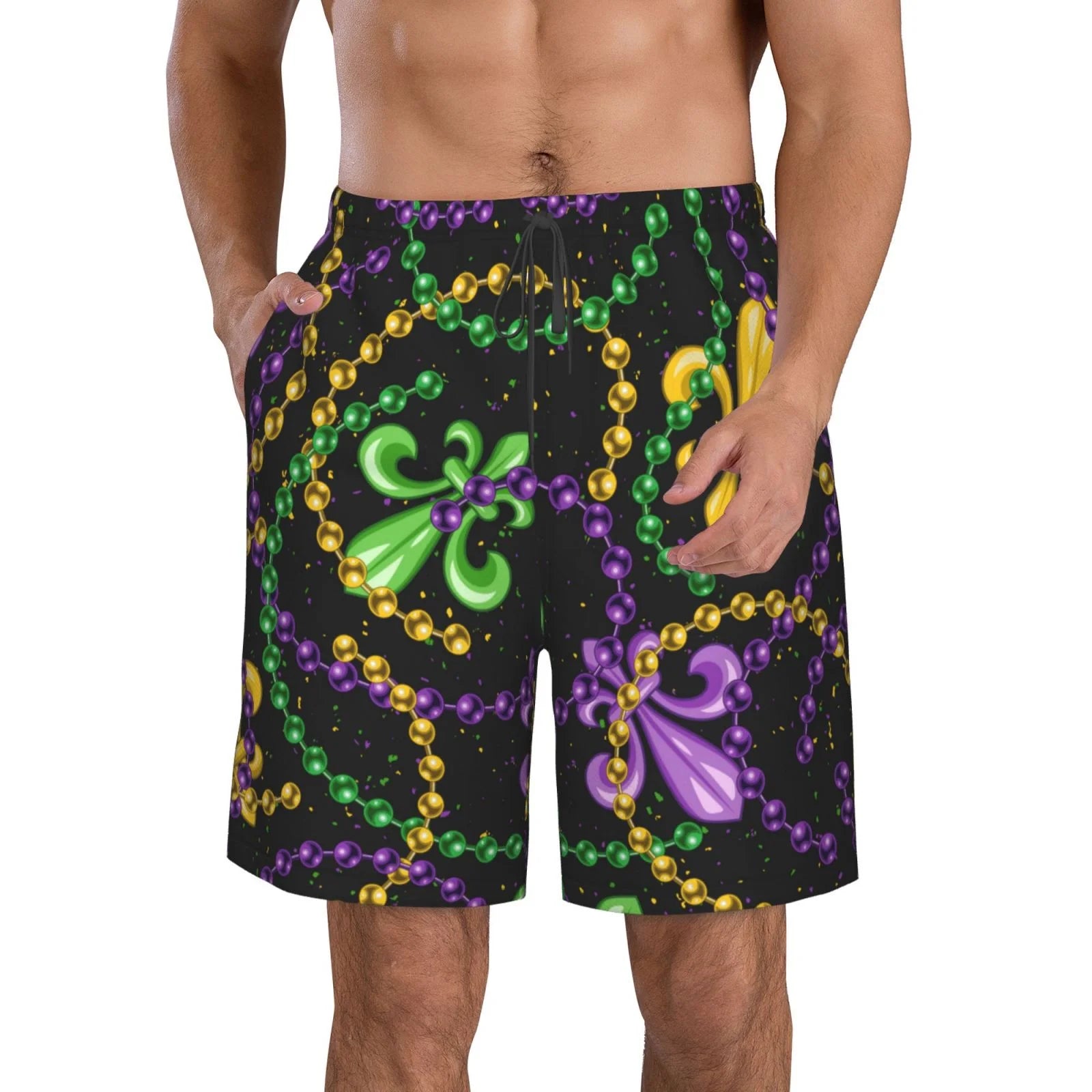 Kll Mardi Gras6 Men'S Casual Summer Beach Shorts Hawaiian Shorts With Pockets-Small