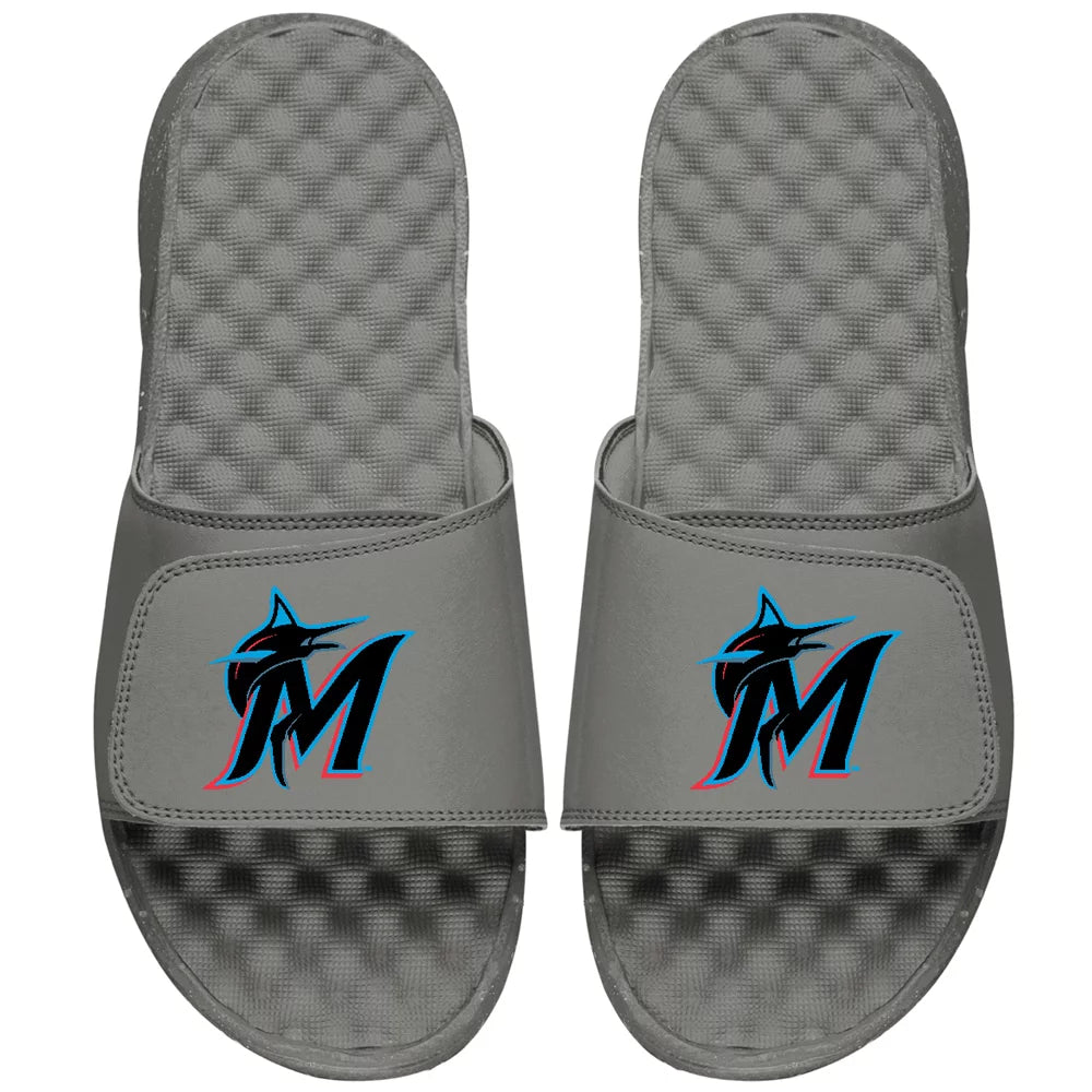 Youth ISlide Gray Miami Marlins Alternate Logo Slide Sandals