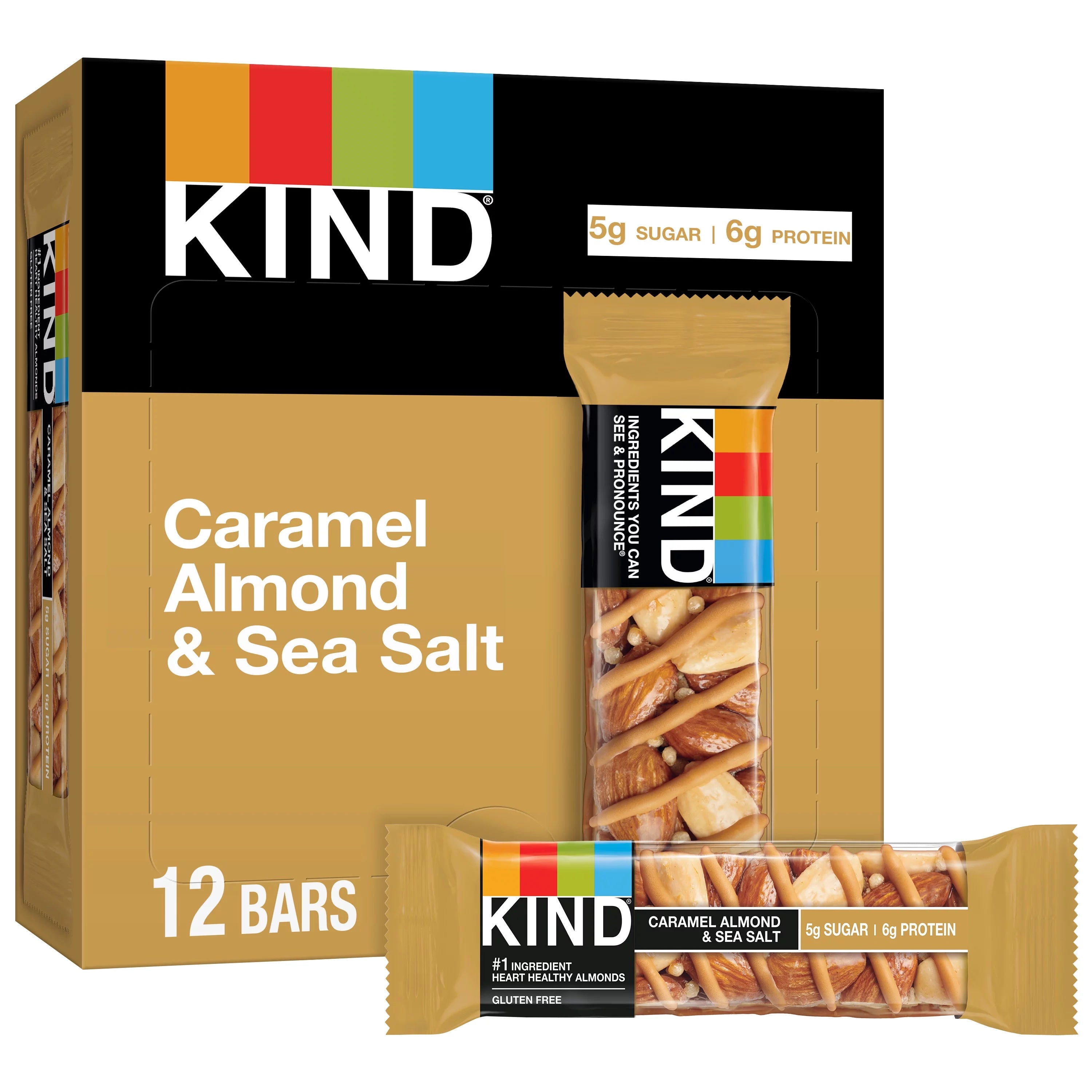 KIND Gluten Free Caramel Almond & Sea Salt Snack Bars, 1.4 oz, 12 Count Box