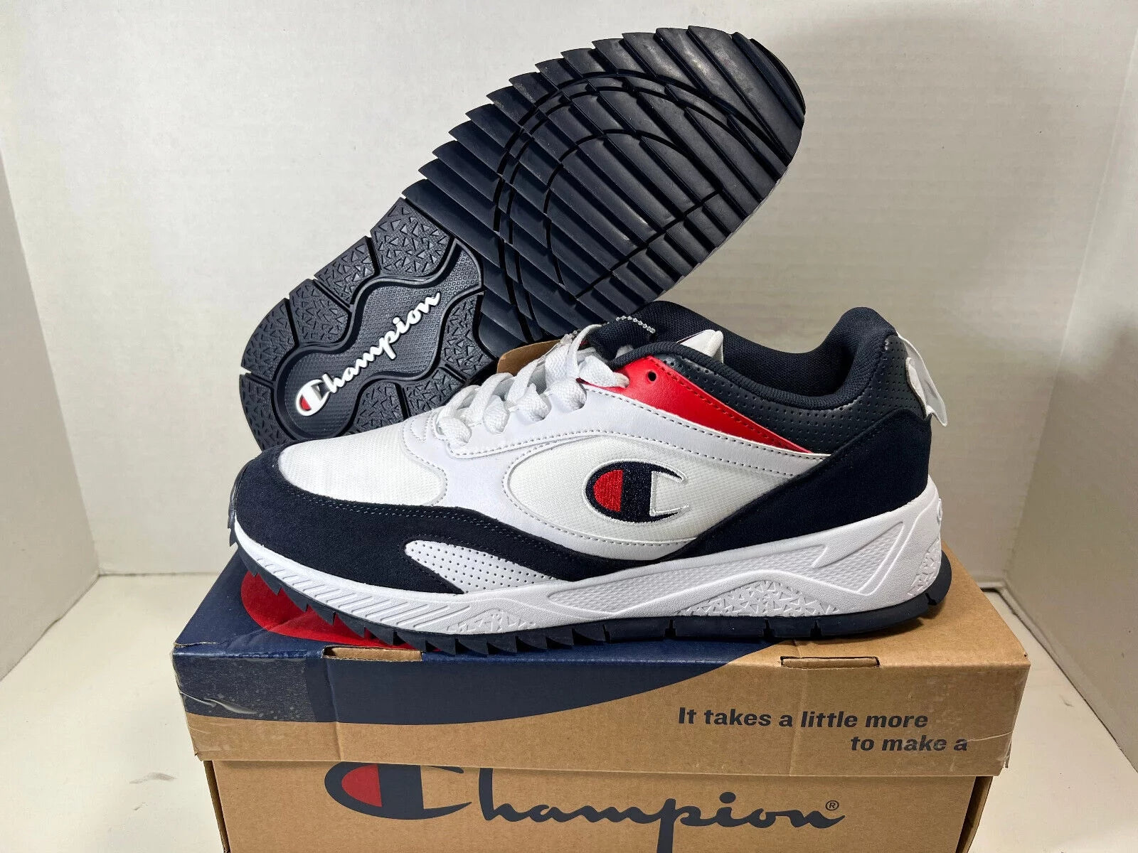 CHAMPION RETRO LOW SNEAKERS TRAINERS SPORTS MEN SHOES WHITE/NAVY/RED SIZE 10 NEW