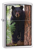 Zippo Lighter: Black Bear in the Woods - Brushed Chrome 80703