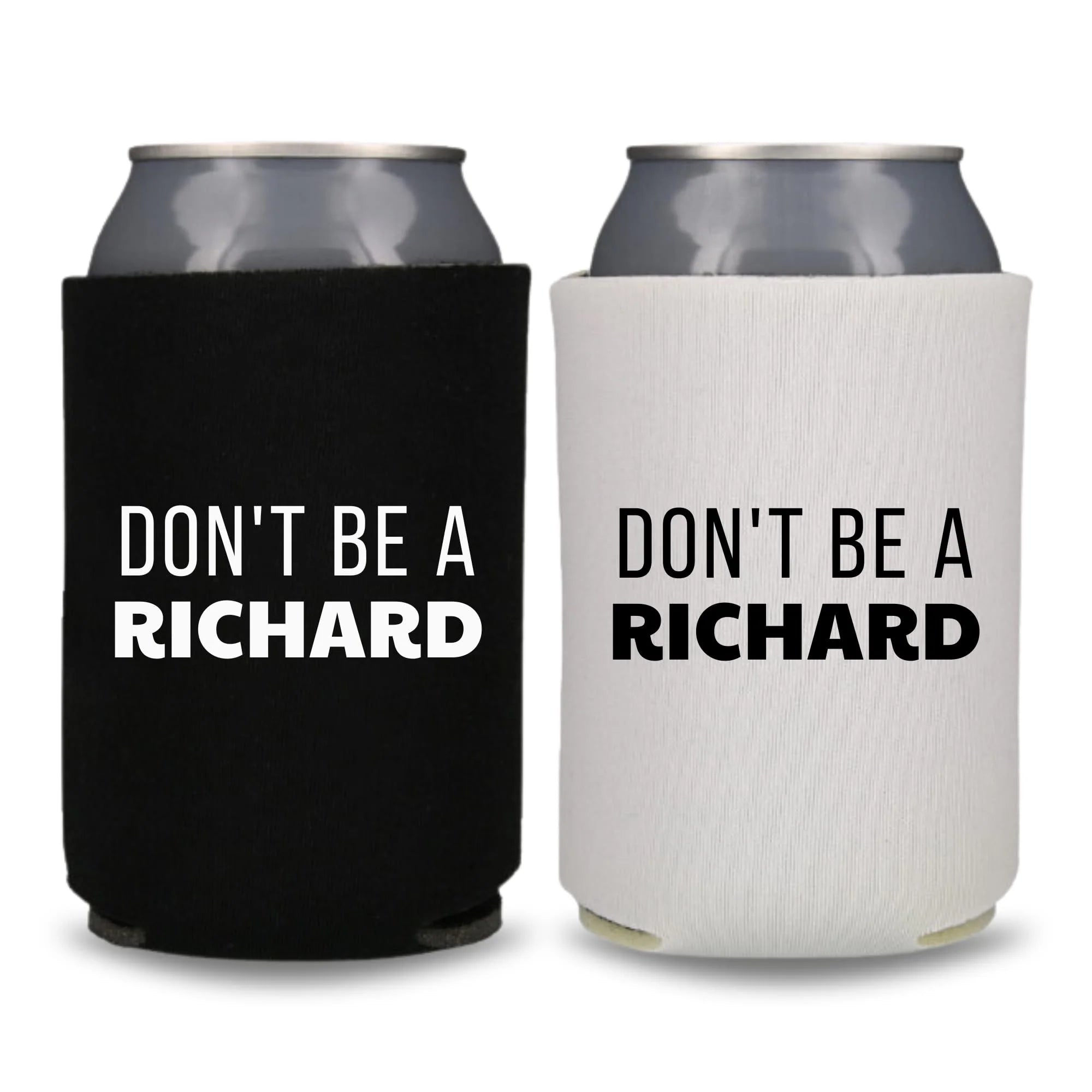 Funny Beer Can Cooler, Don't Be A Richard Can Coolie, Funny Coolies Drink Accessory, Beer Sleeves, Party Gift Favors (2Pack (1 White, 1 Black))