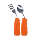 EZ Assistive Adaptive Utensils Spoon & Fork Easy to Hold for Independent Eating, Weighted Utensils for Hand Tremors (Orange Spoon & Fork Right Hand)