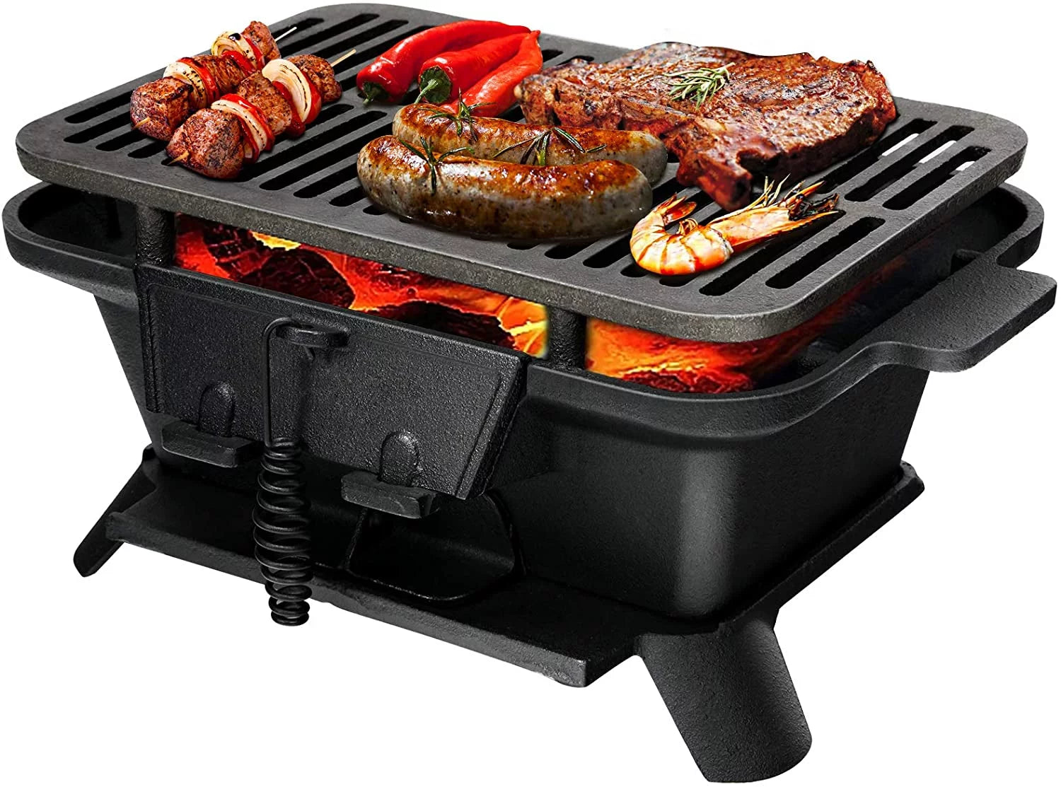Charcoal Grill, Portable BBQ Grill with Double-sided Grilling Net, Air Regulating Door, Fire Gate, Perfect for Outdoor Picnic, Camping, Patio, Backyard Cooking
