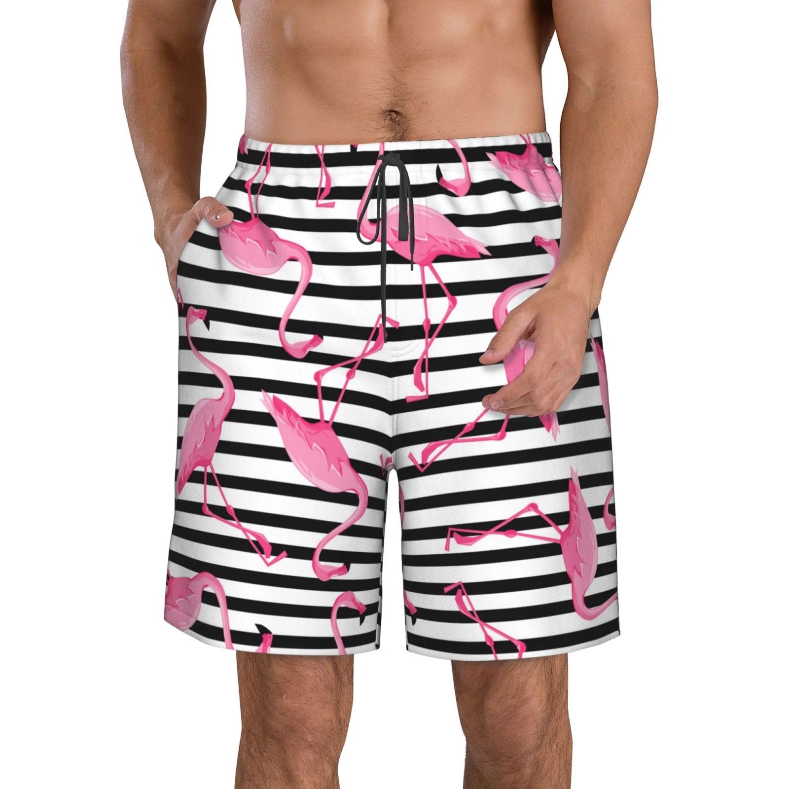 Kll Flamingos Men'S Casual Summer Beach Shorts Hawaiian Shorts With Pockets-Small