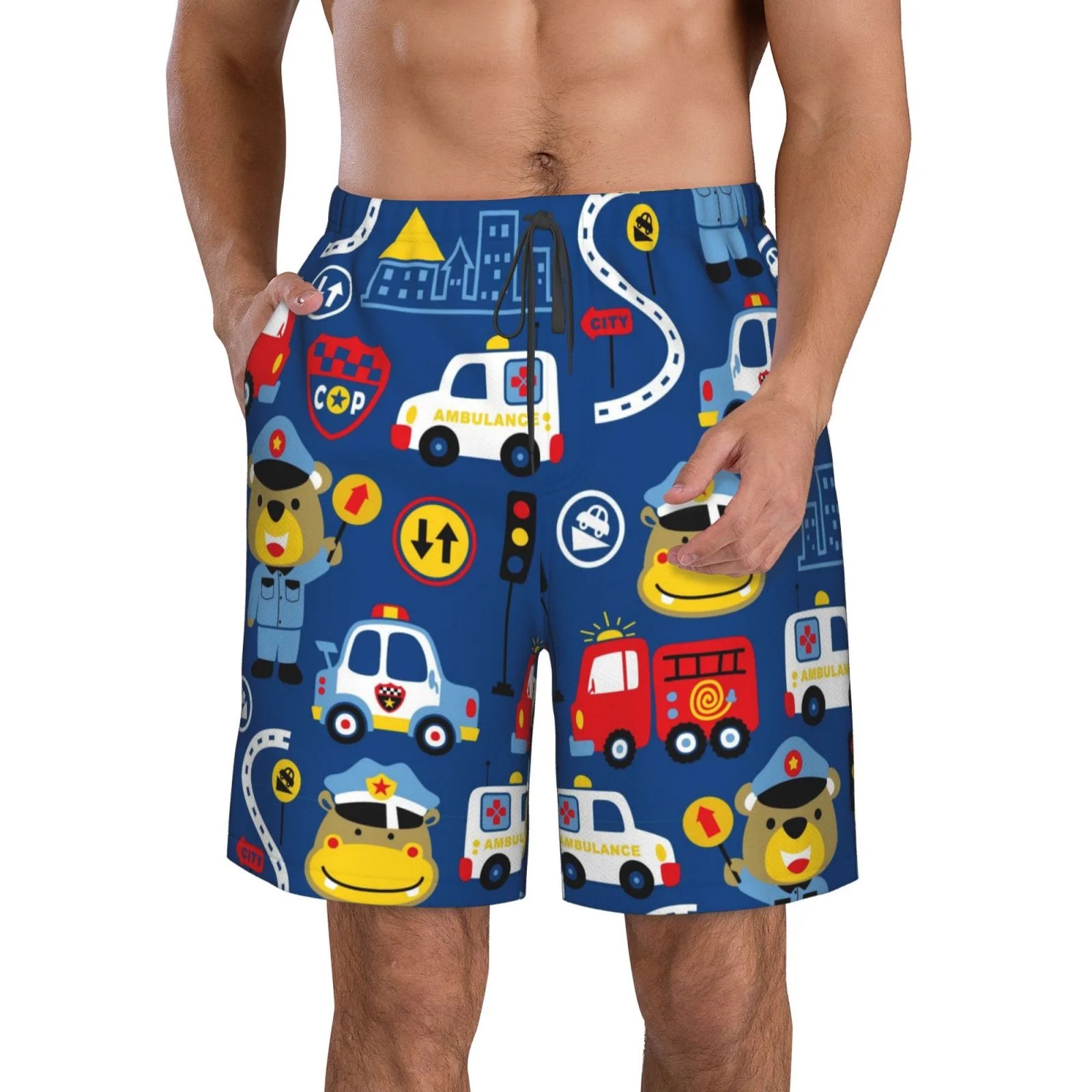 Kll Animals Rescue Team Men'S Casual Summer Beach Shorts Hawaiian Shorts With Pockets-Small