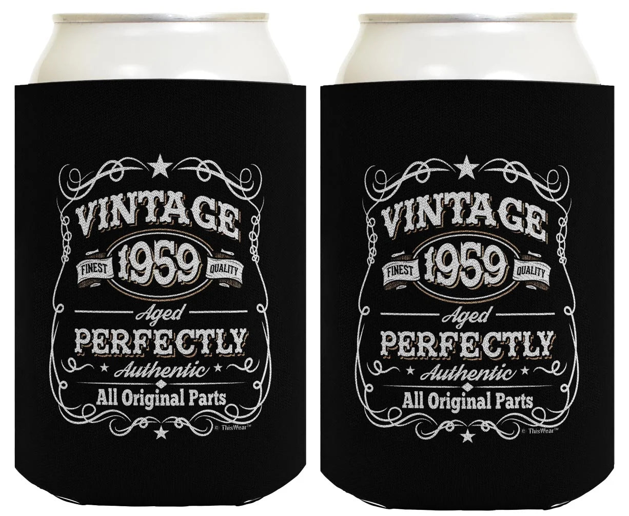 65th Birthday Presents Vintage 1959 Aged Perfectly 2-pack Can Coolie Drink Coolers Coolies Black
