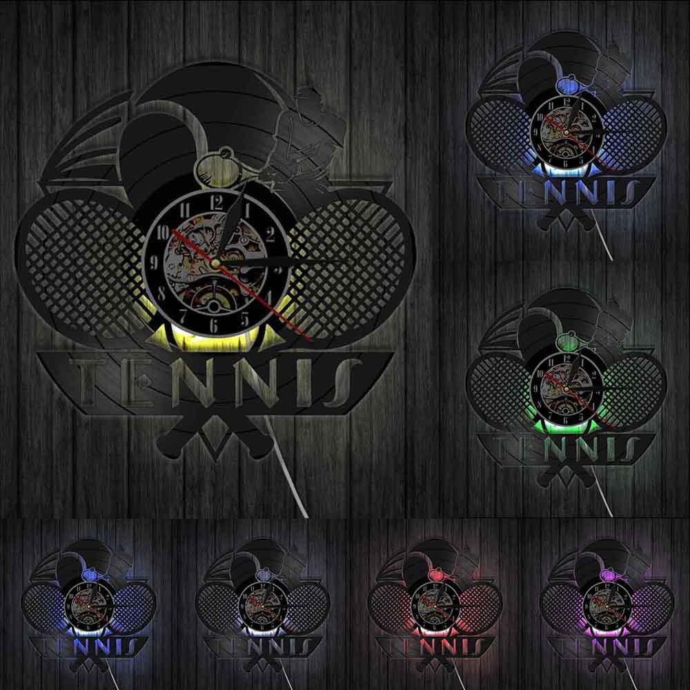 Tennis Logo Racket Court Ball Decor Wall Clock Tournament Tennis Match Grand Slam Vinyl Record Wall Clock Tennis Players Gift
