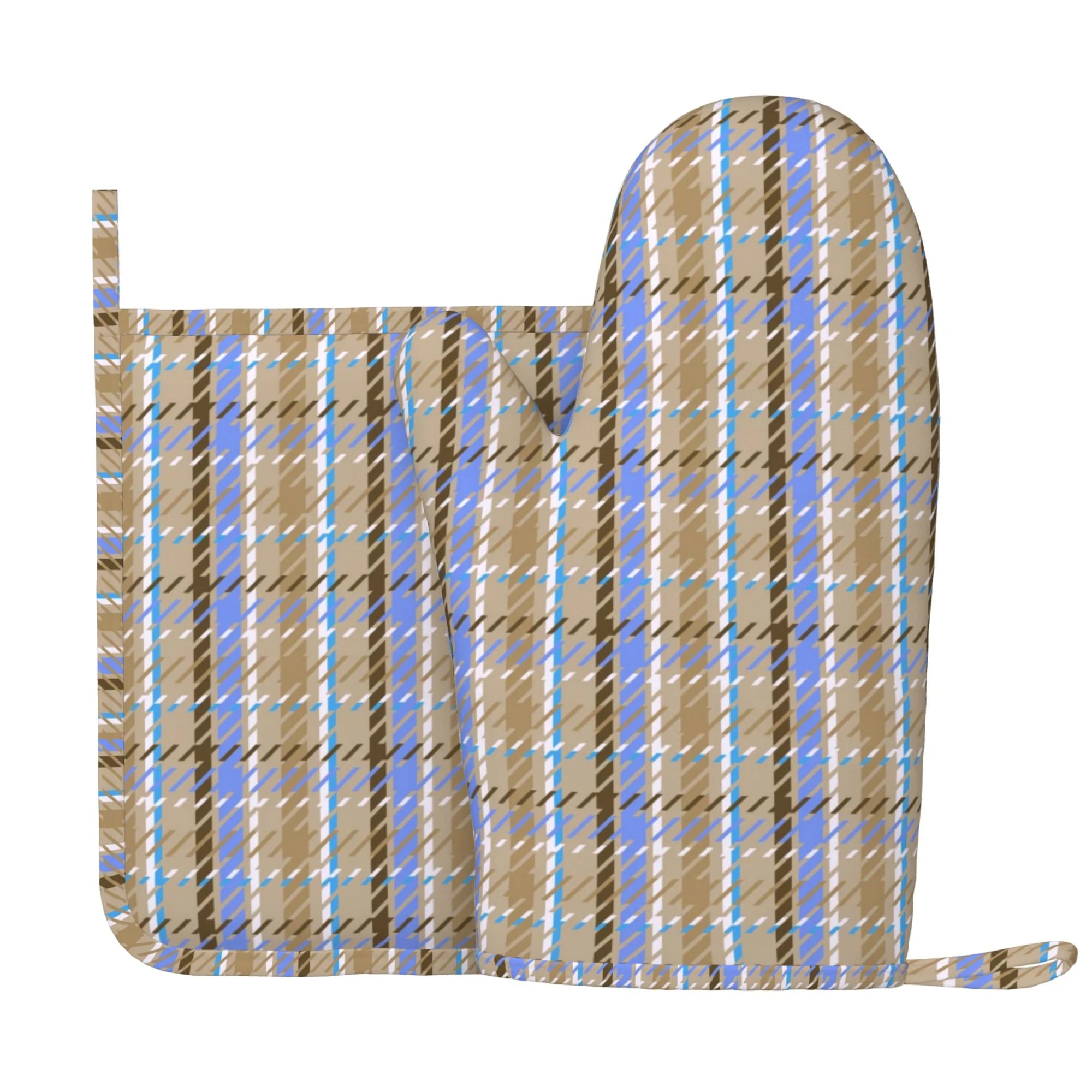 XMXY Oven Mitts and Pot Holders 2 Pcs Sets, Abstract Plaid Style Heat Resistant Silicone Cooking Gloves for Grill Baking BBQ Kitchen Decor
