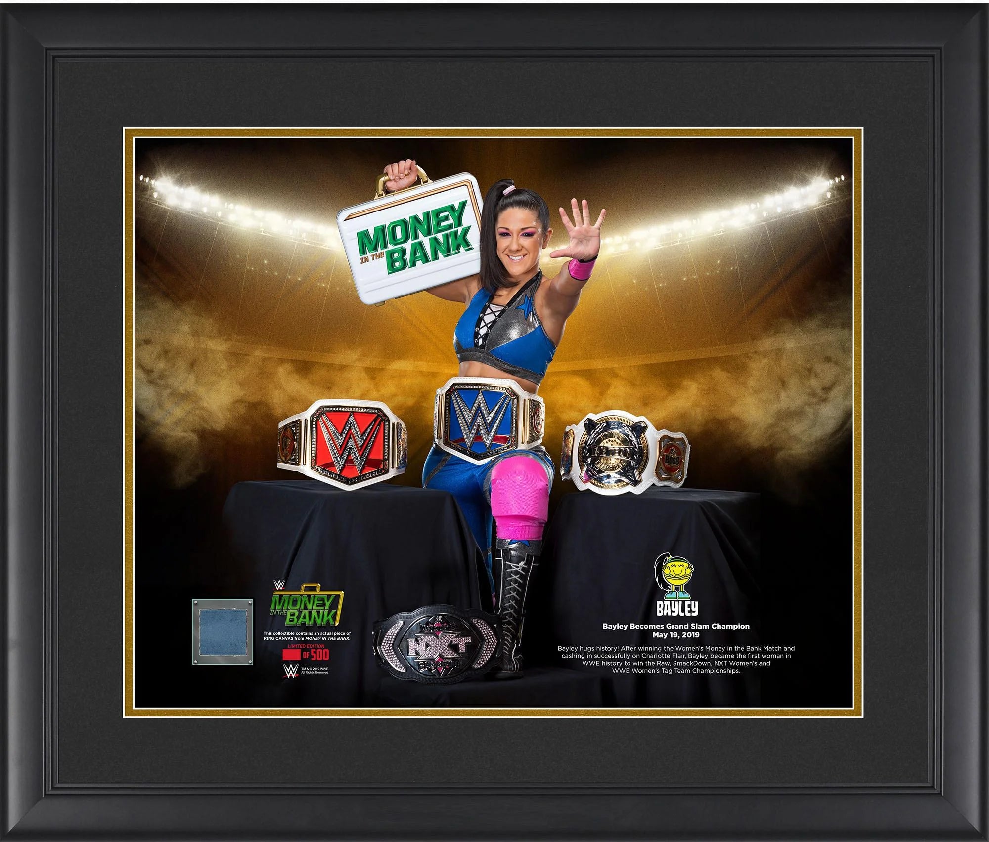 Bayley World Wrestling Entertainment Framed 16 x 20 Grand Slam Champion Collage with a Piece of Match-Used Canvas - Limited Edition of 500
